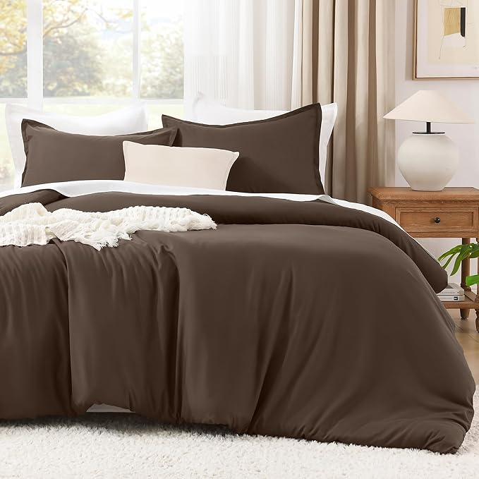 Litanika Comforters Chocolate Oversized King Size, 3 Pieces Lightweight Solid Bedding Set & Collections, All Season Fluffy Bed Set (120x98In Comforter & 2 Pillowcases)