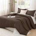 Litanika Comforters Full Size Chocolate, 3 Pieces Lightweight Solid Bedding Set & Collections, All Season Fluffy Bed Set (79x90 Inches Comforter & 2 Pillowcases)