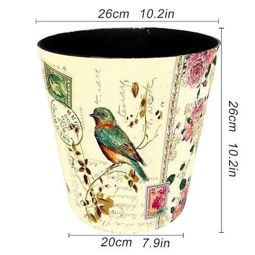 10L/2.64 Gallon Trash Can, Decorative Waste Basket, PU Leather Waste Paper Basket, Waterproof Garbage Can for Bathroom, Bedroom, Office, Kitchen and Living Room - Colorful Bird