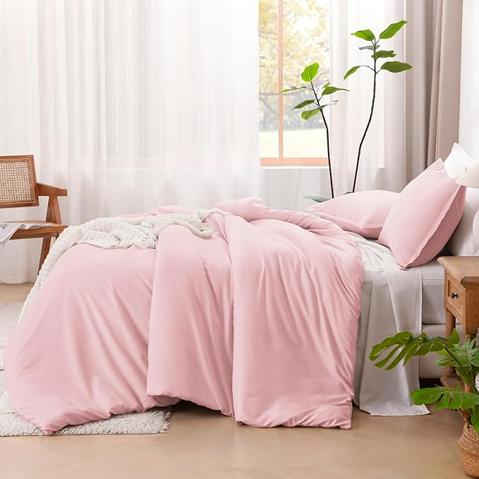 Litanika California King Size Pink Comforter Set, 3 Pieces Cal King Aesthetic Soft Solid Bedding Comforter Set, All Season Fluffy Bed Set (104x96In Comforter & 2 Pillowcases)