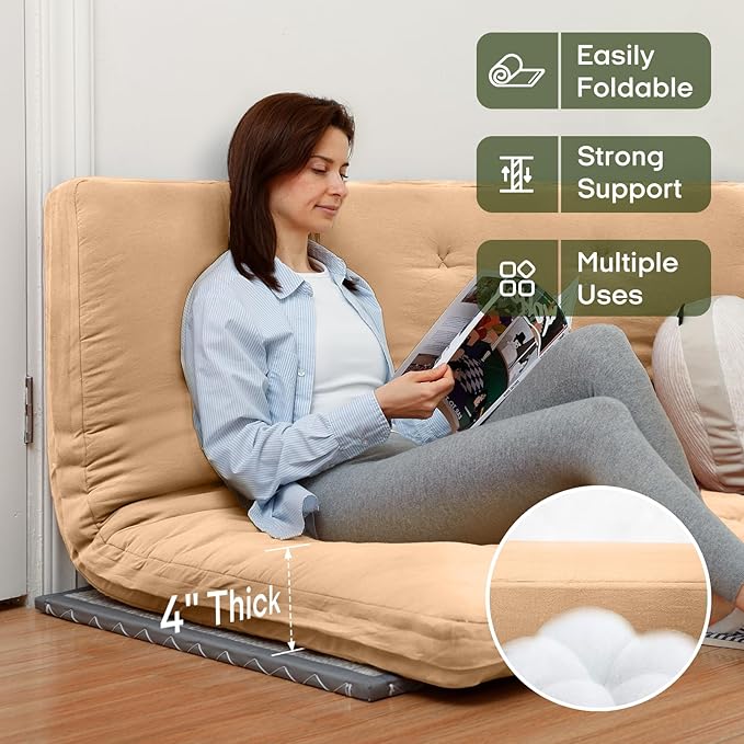ZonLi Japanese Floor Futon Mattress Full Size 75"x 54", 100% Cotton Cover 4'' Thicken Tatami Mattress, Foldable Sleeping Pad, Portable Dormitory Tatami Mat, Roll Up Floor Lounger Bed for Adult