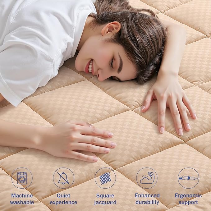 OLANLY Twin XL Quilted Fitted Mattress Pad – Soft Pillow Top Mattress Topper, Down Alternative Fill, Cooling Comfort Breathable Mattress Cover, Machine Washable Deep Pocket Mattress Protector, Beige