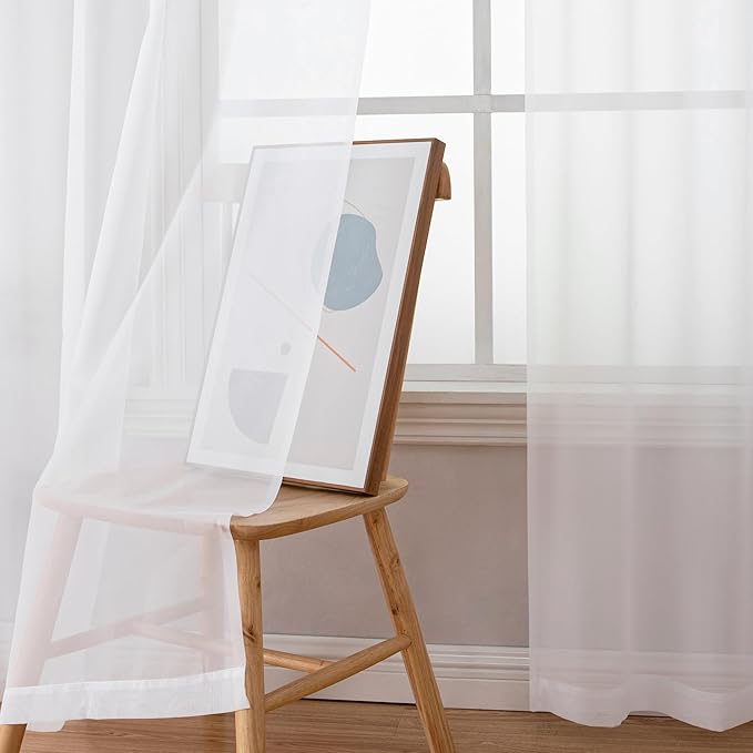 Aiyufeng 2 Pack: Basic White Sheer Curtain Drapes for Living Room 84 Inch Length 2 Panels, Light Filtering Voile Drapes for Bedroom, Patio, Sliding Door, Each 59" W x 84" L, White