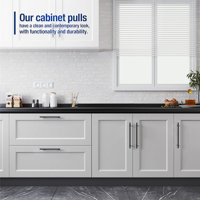 JOY DECOR 30 Pack Cabinet Handles, Black Cabinet Pulls, 5 in Hole Center Kitchen Hardware, Stainless Steel T Bar Handles for Dresser Drawers