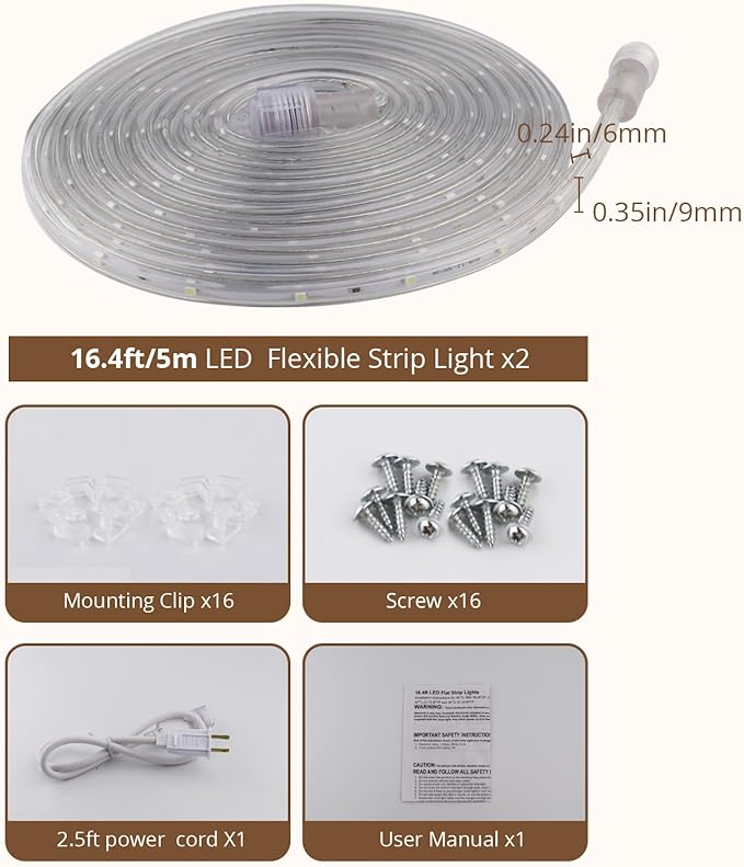 LED Rope Lights, 33Feet Daylight Flat Flexible Strip Light, Plug in Novelty Lighting, Connectable and Waterproof for Home Christmas Holiday Garden Patio Party Decoration