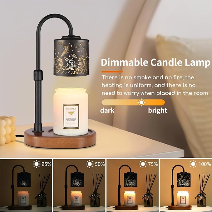 Dimmable Candle Warmer Lamp with Timer Adjustable Height for Scented Jar Candles Electric Candle Wax Melt Warmer for Home Decor Christmas Birthday Gifts for Women Mom(Butterfly+Dog)