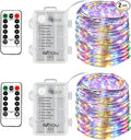 2 x Fairy Lights Battery Operated, Silver Wire Chains 8 Mode 5M 50 LEDs Timer String Lights with Remote Control for Bedroom Christmas Party Wedding Decoration (Multicolor)
