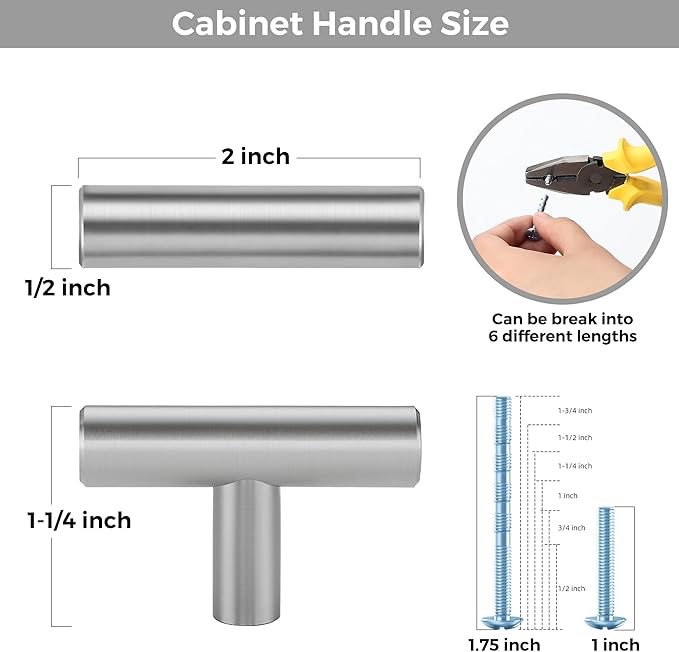15 Pack Brushed Nickel Cabinet Knobs - Kitchen Cabinet Knobs Silver Cabinet Pulls for Kitchen Cabinet Drawer Stainless Steel Dresser Knobs for Cabinet Hardware 2in Length Single Hole T Bar