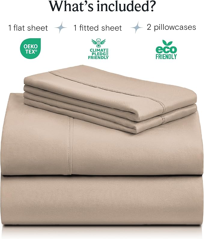 LuxClub 4 PC King Sheet Set, Deep Pockets Wrinkle Free Cooling Bed Sheets Hotel Bedding for Women, Men, Kids & Teens, Includes 1 Fitted Sheet, 1 Flat Sheet and 2 Pillowcases - Silky Soft Light Khaki