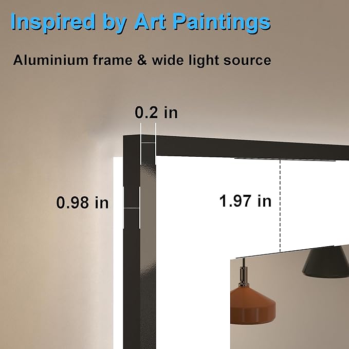 40"x32" Framed Bathroom Mirror with Lights, Motion Sensor Black Vanity Mirror Wall Mounted with 1.97" Front Light Source & Backlit, 3 Colors Dimmable Anti-Fog, Tempered Glass, HD Reflection