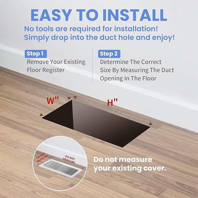 4x8 Inches 2 Pack Heavy Duty Walkable Floor Register - Easy Adjust Air Supply Lever Decorative Floor Vent Covers, Boston Design Vent Covers for Home - Matte Black