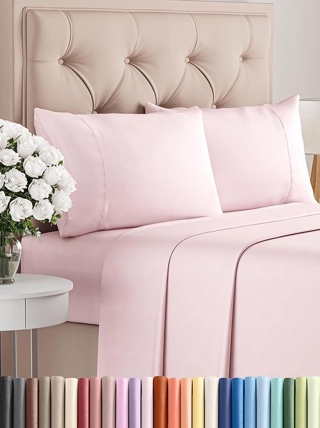 Twin 4 Piece Sheet Set - Comfy Breathable & Cooling - Ultra Soft Hotel Luxury Bedding Set w/ 8-16 Inch Deep Pockets - 1 Flat & 1 Fitted Sheet & 2 Pillowcases - Wrinkle Free & Easy Care - Lavender Pink