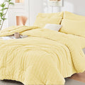 HYMOKEGE Yellow Queen Comforter Set Seersucker 7 Pieces, All Season Luxury Bed in a Bag Queen for Bedroom, Bedding Set with Comforter, Sheets, Pillowcases & Shams