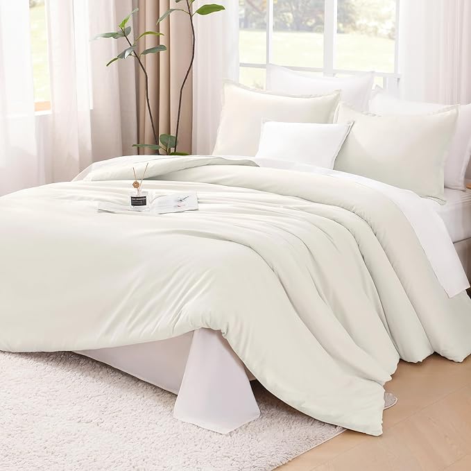 Litanika Ivory Comforter Set Twin/Twin XL Size, 2 Pieces Lightweight Solid Bedding Comforter Set, All Season Fluffy Bed Set (66x90In Comforter & 1 Pillowcase)