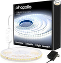 phopollo White COB LED Strip Lights, 20ft Dimmable 6500k Daylight White Led Light Strip, 840 LEDs Flexible Led Lights for Bedroom, Mirror, Kitchen Decoration