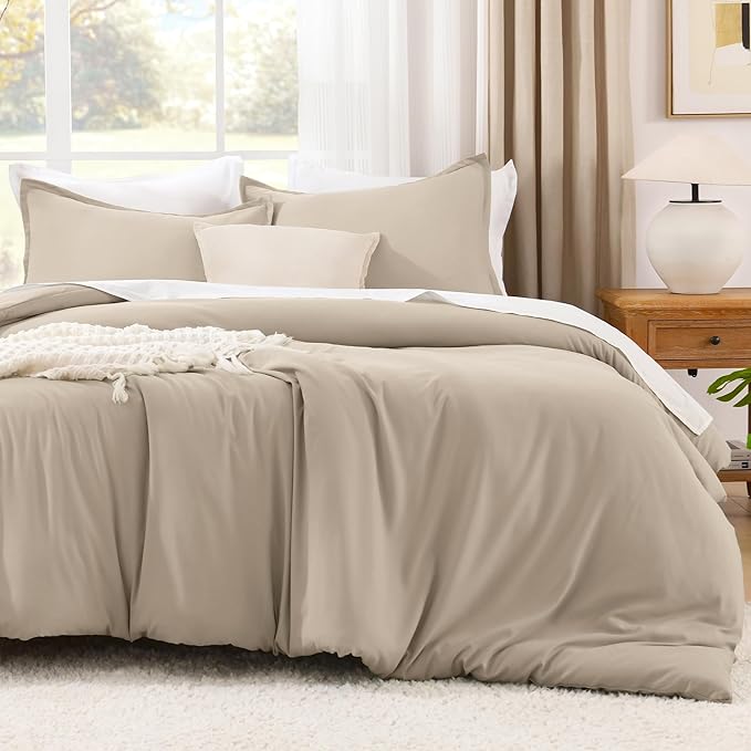 Litanika Oversized King Comforters Khaki Super King Size, 3 Pieces Lightweight Solid Bedding Comforter Set, All Season Fluffy Bed Set (120x120In Comforter & 2 Pillowcases)