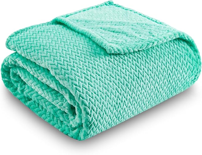 NEWCOSPLAY Super Soft Twin Blanket Aqua Premium Silky Flannel Fleece Leaves Pattern Lightweight Bed Blanket All Season Use (Aqua, Twin(60"x80"))