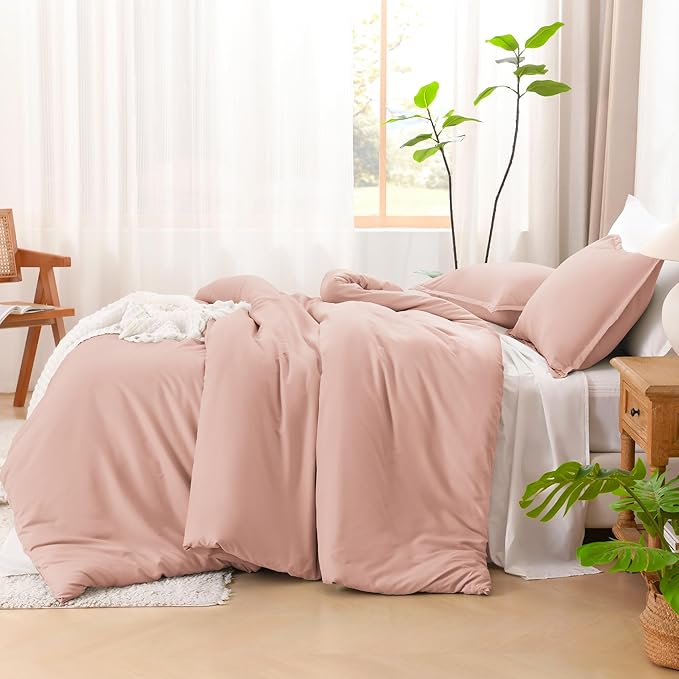 Litanika Comforters Blush Super King Size, 3 Pieces Lightweight Solid Bedding Set & Collections, All Season Fluffy Bed Set (120x120In Comforter & 2 Pillowcases)