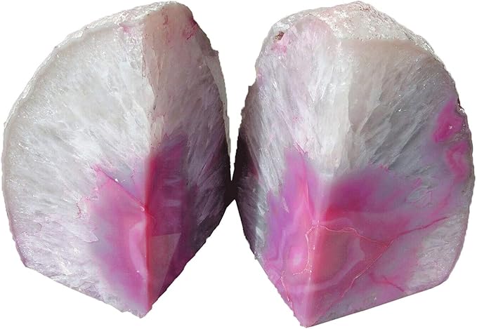 AMOYSTONE Large Pink Agate Decorative Bookends Dyed Polished 1 Pair 6-8 Lbs Natural Heavy Duty Crystal Book Stopper