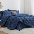 Love's cabin Twin Comforter Set Dark Blue, 5 Pieces Twin Bed in a Bag, All Season Bedding Sets with 1 Comforter, 1 Flat Sheet, 1 Fitted Sheet, 1 Pillowcase and 1 Pillow Sham