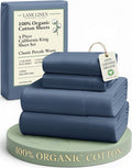 LANE LINEN 100% Organic Cotton Sheets for California King Size Bed - Soft Percale Sheets, Breathable Luxury Hotel Style Fully Elasticized Mercerized 15" Deep Pocket Cal King Sheet Set- Estate Blue