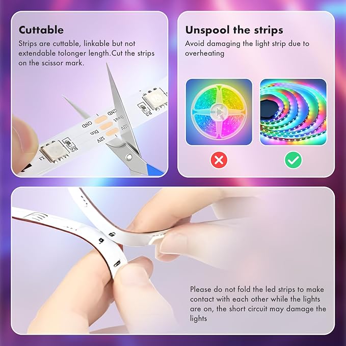 100 ft(2 Rolls of 50ft) IC+RGB,Led Lights for Bedroom,Music Sync Color Changing,Led Strip Lights,with Remote App Control Led Strip,Led Lights for Room Home Kitchen Decor Party