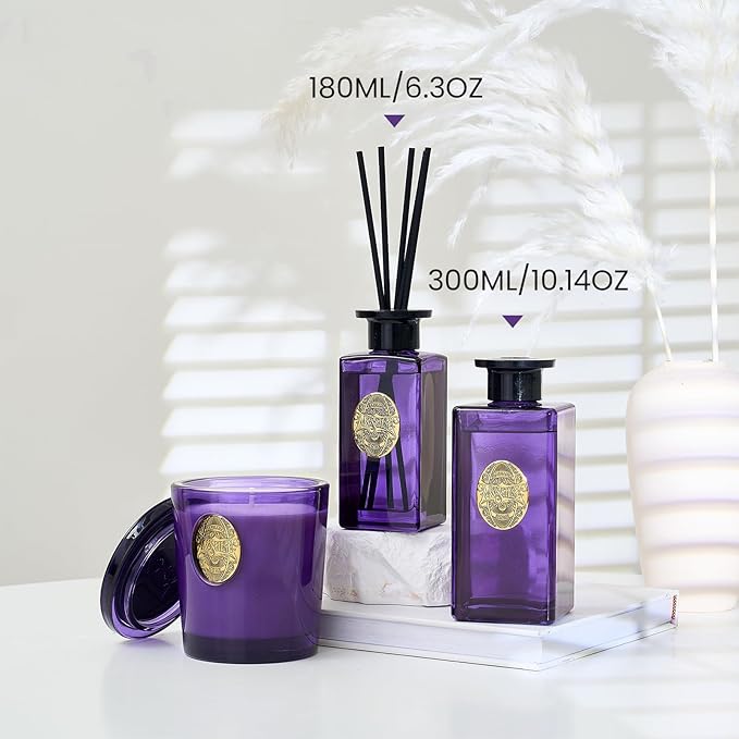 M&SENSE 6.3 oz Large Reed Diffuser Set | Lavender Eucalyptus Scent Oil Diffuser with Sticks | Hotel Collection Non-Toxic Essential Oil |for Bedroom Bathroom Living Room