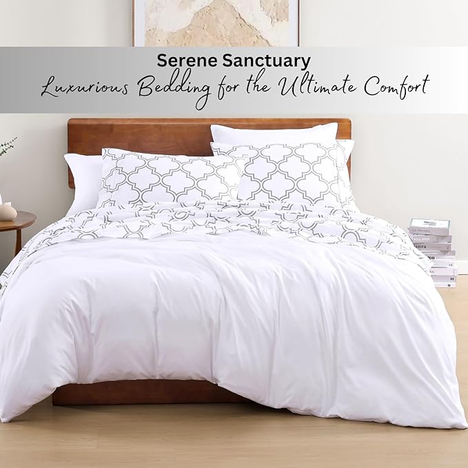 LANE LINEN 100% Organic Cotton King Size Bedding Sets, Soft & Comfy Percale Sheets, Breathable Luxury Hotel Low Pill Fade Resistant Printed Cotton Sheets,15" Deep Pocket King Sheet Set - Trellis