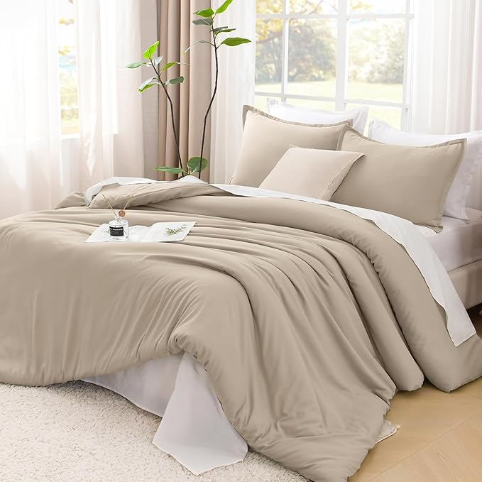 Litanika Oversized King Comforters Khaki Super King Size, 3 Pieces Lightweight Solid Bedding Comforter Set, All Season Fluffy Bed Set (120x120In Comforter & 2 Pillowcases)