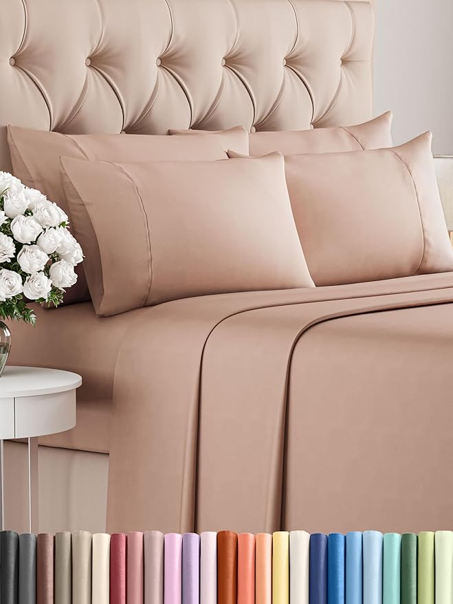 Queen Sheets Set 6 Piece - Includes 4 Pillowcases - Bed Sheets Queen Size - Soft Hotel Luxury Bedding - Cooling, Comfy, Cozy & Breathable - 1 Flat & 1 Fitted & 4 Pillowcases w/ Deep Pockets - Mauve