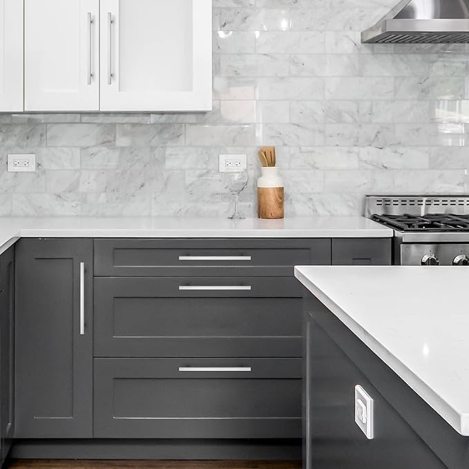 Ravinte Brushed Nickel Cabinet Handles 30 Pack 8 inch Satin Nickel Square Cabinet Pulls Silver Hardware for Kitchen Cabinets 11 inch Overall Length Stainless Steel Drawer Pulls