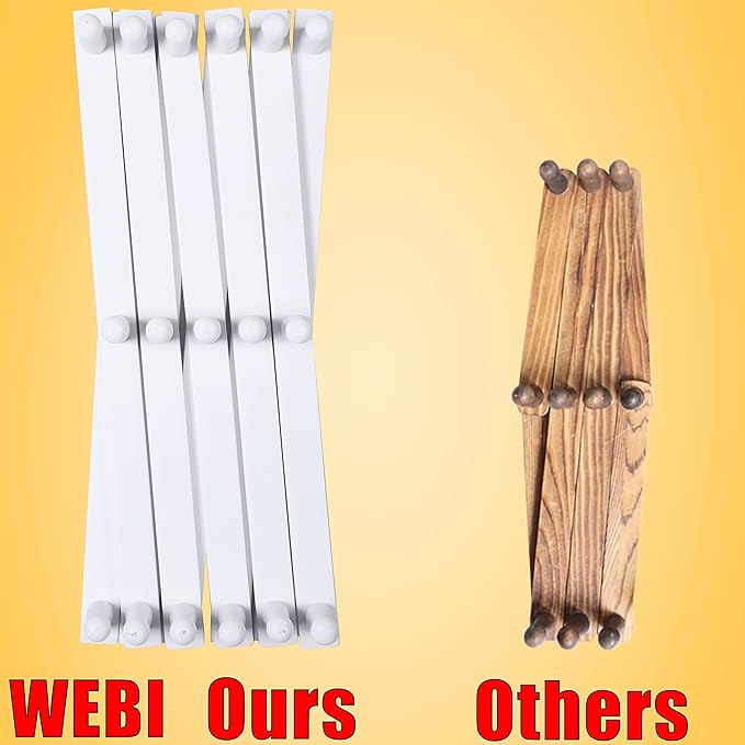 WEBI Accordion Wall Hanger,Expandable Wooden Hat Rack for Wall Mounted Coat Rack,Accordion Hat Hooks Holder for Baseball Caps,17 Peg Hooks,White