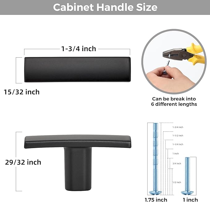 25 Pack Black Cabinet Knobs - Curved Cabinet Pulls Matte Black Knobs for Kitchen Cabinet Drawer Solid Dresser Knobs for Cabinet Hardware 1-3/4 Inch Length Single Hole, RDQXDKHS-25