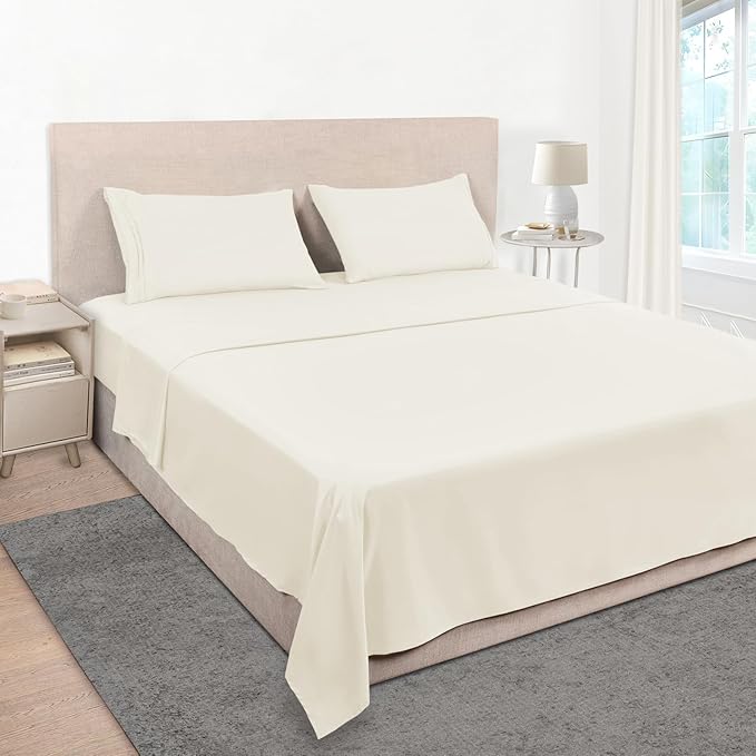 Mejoroom Queen Size Sheet Set - Hotel Luxury 1800 Bedding Sheets & Pillowcases - Deep Pocket Fitted Sheet, Soft, Breathable, Wrinkle & Fade Resistant - 4 Piece (Queen,Ivory)