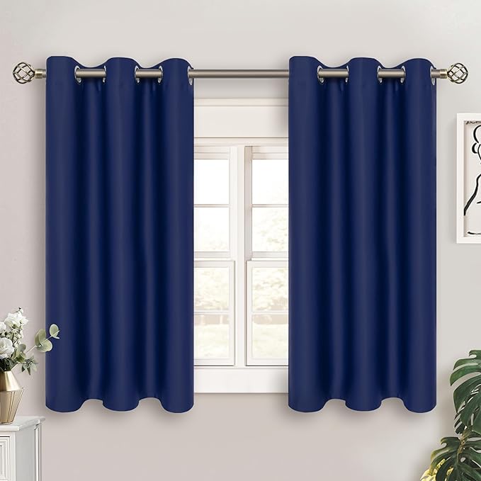 BGment Kitchen Curtains for Small Windows, 45 inch Curtains 2 Panels Set Blackout Room Darkening Thermal Insulated Short Drapes, 38 x 45 Inch, Navy Blue