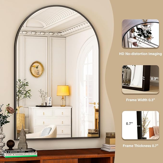 HARRITPURE Arched Wall Mirror – 30"x40" Arch Bathroom Mirror Metal Frame Vanity Mirror for Bedroom, Entryway Dresser Decor, Black