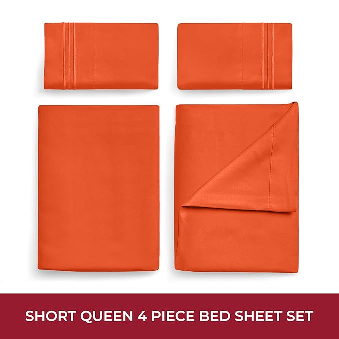 Mellanni RV Short Queen Sheets - 4 PC Iconic Collection Bedding - Hotel Luxury, Extra Soft, Cooling Bed Sheets - Deep Pocket up to 10 inch (RV/Short Queen, Poppy Orange)