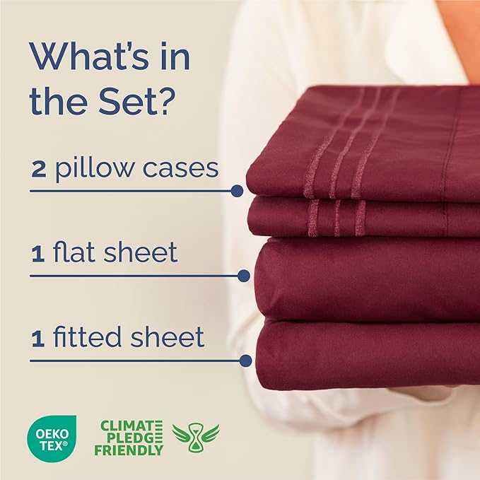 King Size 4 Piece Sheet Set - Comfy Breathable & Cooling Bed Sheets Set - Hotel Luxury Bedding for Women, Men, Kids, Teens, Boys & Girls - Deep Pockets, Ultra-Soft, Wrinkle Free - Oeko-Tex - Burgundy