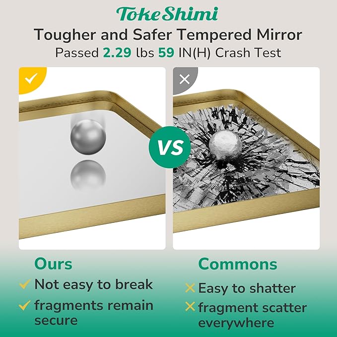 TokeShimi 16x20 Brushed Gold Bathroom Mirror,Vanity Mirror Bathroom Wall with Tempered Glass,Modern Metal Framed Mirror with Aluminum Frame(Horizontal/Vertical)