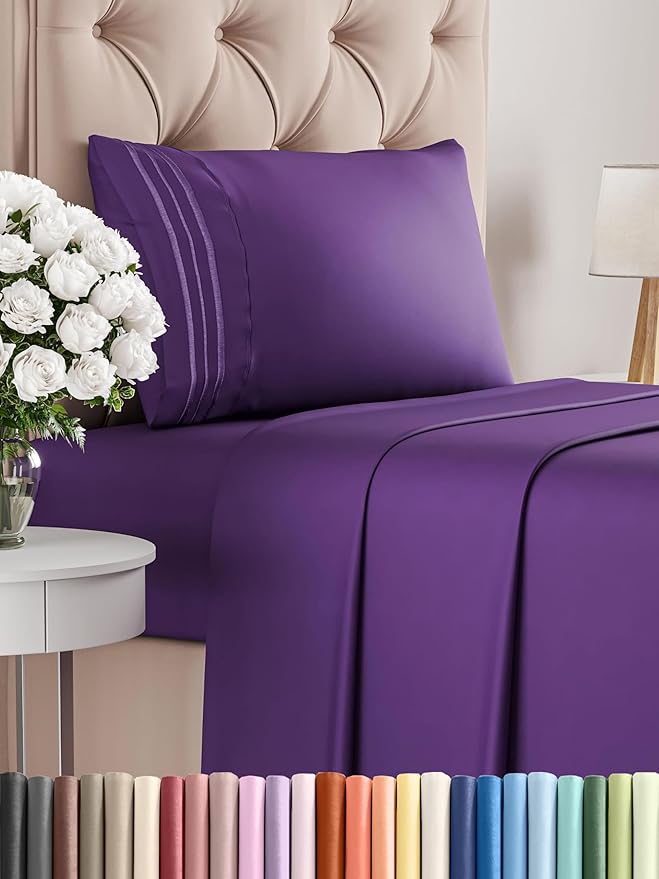 Twin XL Size 3 Piece Sheet Set - Comfy Breathable & Cooling Bed Sheets Set - Hotel Luxury Bedding for Women, Men, Kids, Teens, Boys & Girls - Deep Pockets, Ultra-Soft, Wrinkle Free - Oeko-Tex - Purple