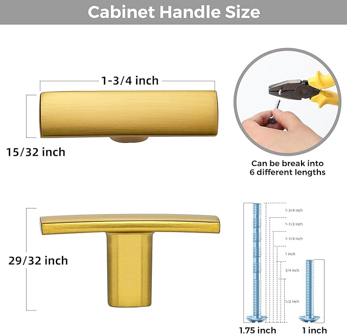 5 Pack Gold Cabinet Knobs - Curved Cabinet Pulls Brushed Brass Knobs for Kitchen Cabinet Drawer Solid Dresser Knobs for Cabinet Hardware 1-3/4in Length Single Hole, RDQXDKJS5