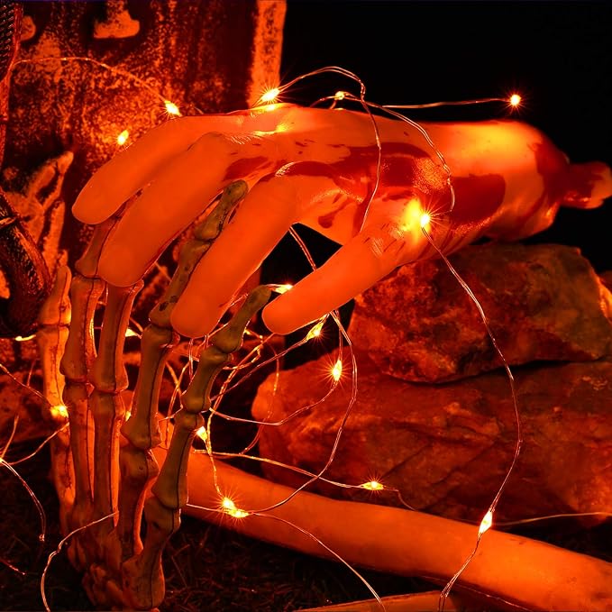 BrizLabs Orange Halloween Lights, 19.47ft 60 LED Orange Fairy Lights String, 2 Modes Battery Halloween String Light, Indoor Silver Wire Twinkle Light for Christmas Thanksgiving Party Carnival Decor
