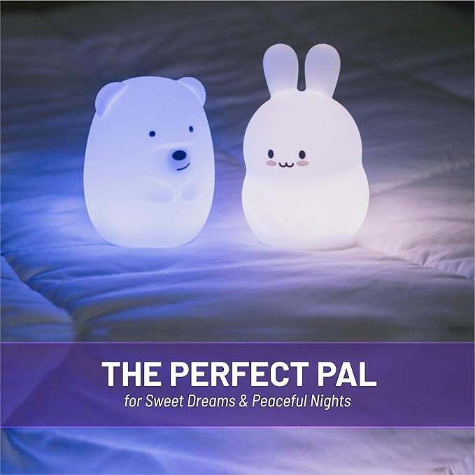 Lumipets Junior Bear Night Light, Soft Silicone Material, 8 Soothing Colors, Cordless, Easy Control, Portable
