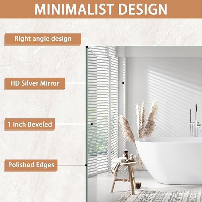 Frameless Mirror for Bathroom Vanity,12x20in Wall Mounted Mirrors for Over Sink Decorative Rectangular Frameless Mirror,With Polished Edge,Hangs Horizontally Or Vertically,Entryways,Room,Shatterproof