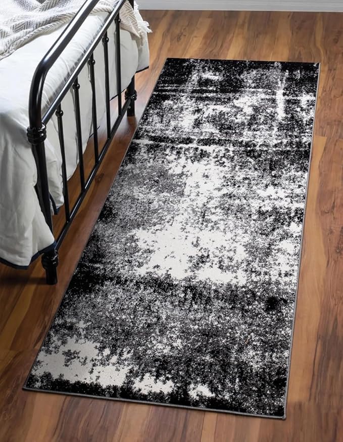 Keen Home Design Area Runner Rugs - 2x12 Non-Shedding, Abstract Runner for Kitchen, Living Room, Bedroom, Dining Room, Entryway - Size: 2'8" x 11'11", Abstract Black