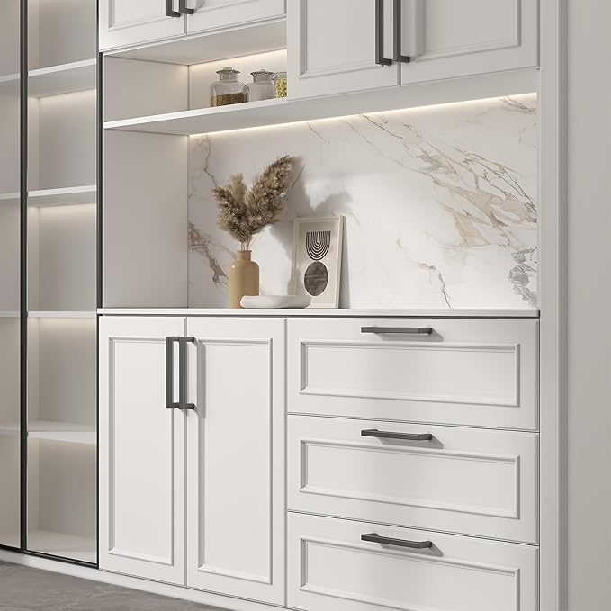 goldenwarm 100 Pack 12-3/5 Inch Black Cabinet Handles Matte Black Drawer Pulls Stainless Steel Cabinets Hardware Square Bar Modern for Kitchen Bathroom Cupboard