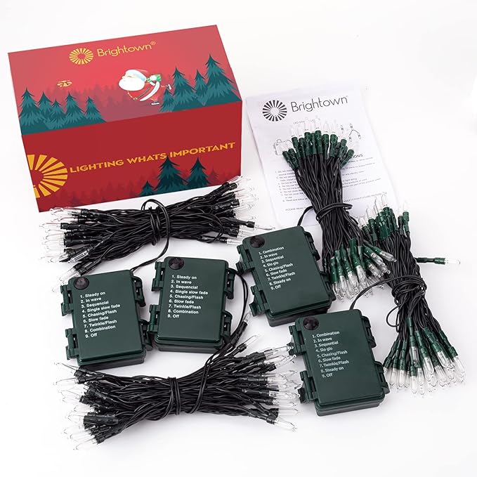 Battery Operated Christmas Lights 4 Pack 20 LED Mini String Lights with 8 Modes Waterproof Tree Lights for Xmas Outdoor Indoor Holiday Party Garden Decor, Warm White