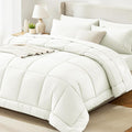 CozyLux Queen Size Comforter Set Ivory - 7 Pieces Bed in a Bag, Cream Off White Comforter Queen Size, Bedding Sets with All Season Quilted Comforter, Flat Sheet, Fitted Sheet, Pillowcases