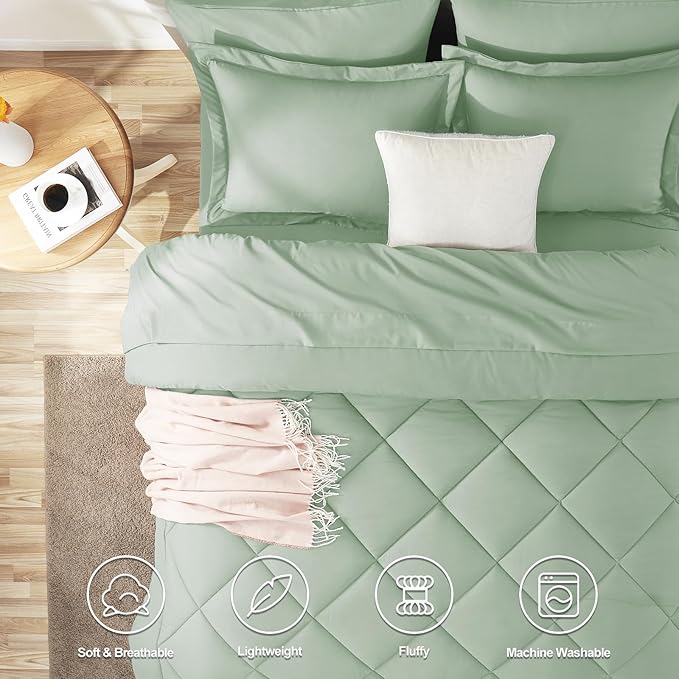 CozyLux Twin Comforter Set with Sheets Sage Green - 5 Pieces Bed in a Bag Twin, All Season Bed Set for Girls and Boys, Bedding Set with Down Alternative Comforter, Sheets, Pillowcase & Sham