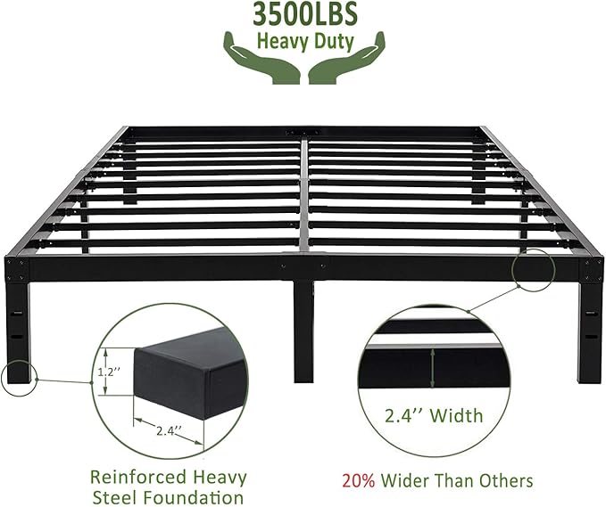 45MinST 14 Inch Reinforced Platform Bed Frame/3500lbs Heavy Duty/Easy Assembly Mattress Foundation/Steel Slat/Noise Free/No Box Spring Needed, King